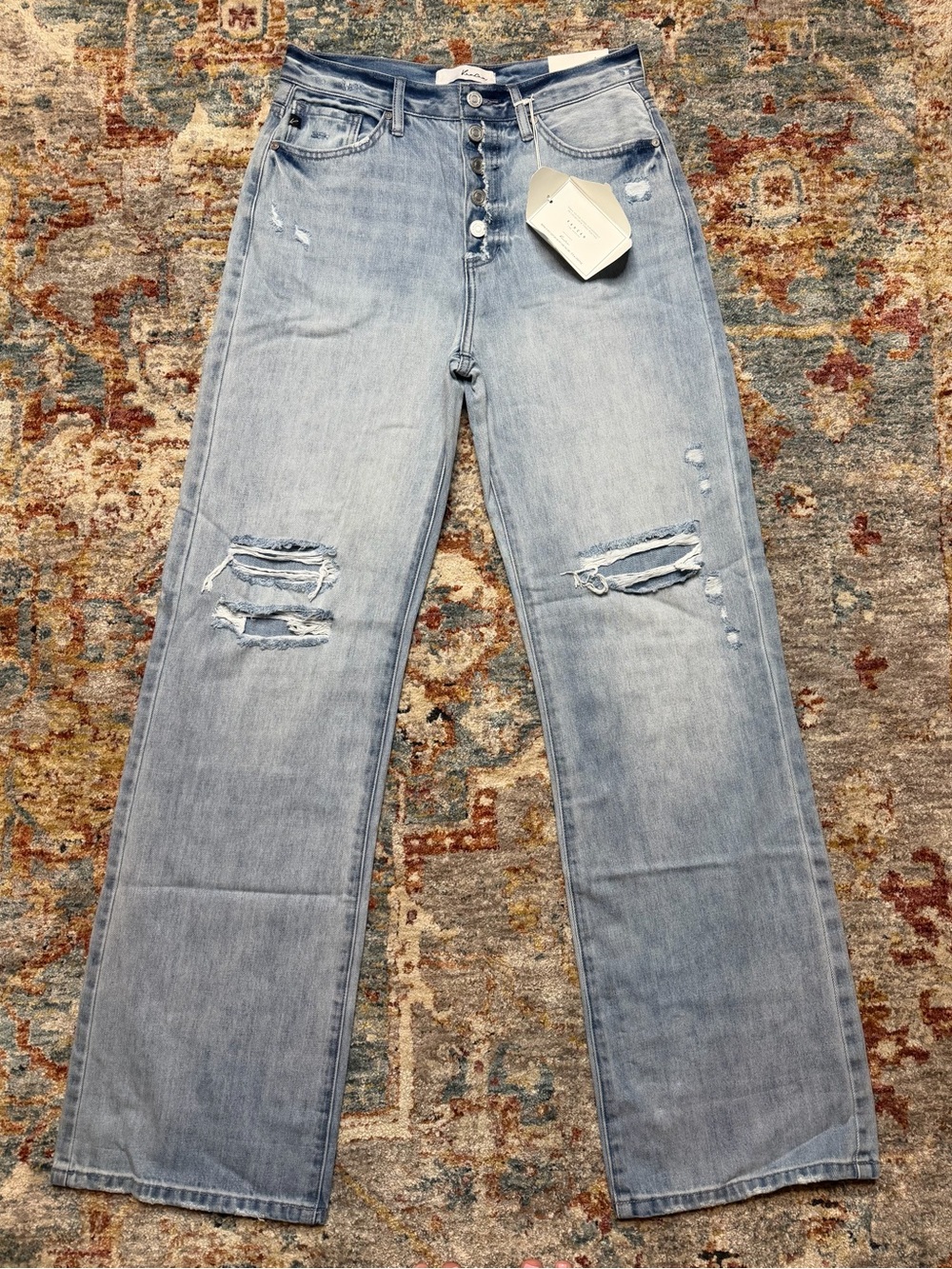 KanCan Light Blue Distressed High-Rise Straight Jeans